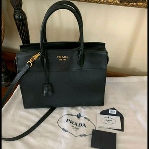 Authentic Prada Black Leather Saffiano Shoulder Bag